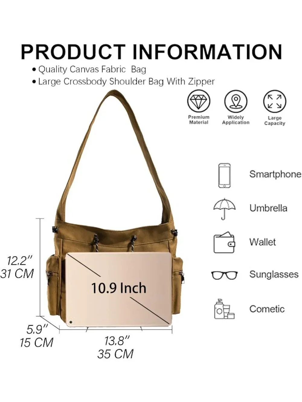 Women's Black Zipper Kawaii Corduroy Star Aesthetic Crossbody Shoulder Bag